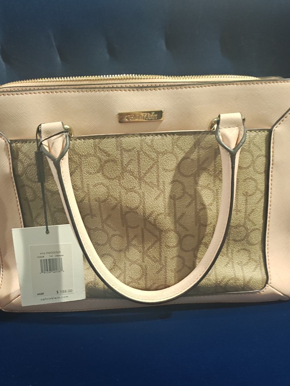 Calvin Klein Pink and Tan Logo Satchel